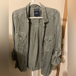 American Eagle Boyfriend Fit Olive Green Button Down